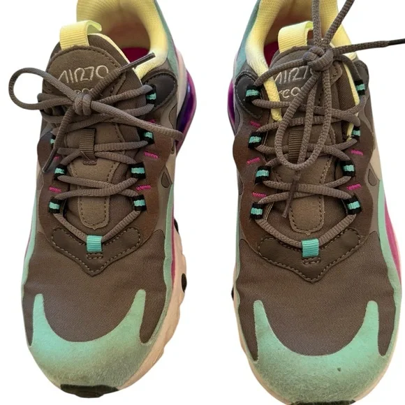 Nike Air Max 270 Sneakers - React Run Girls Size 6Y Gray, Green, Purple, Yellow - Picture 4 of 14